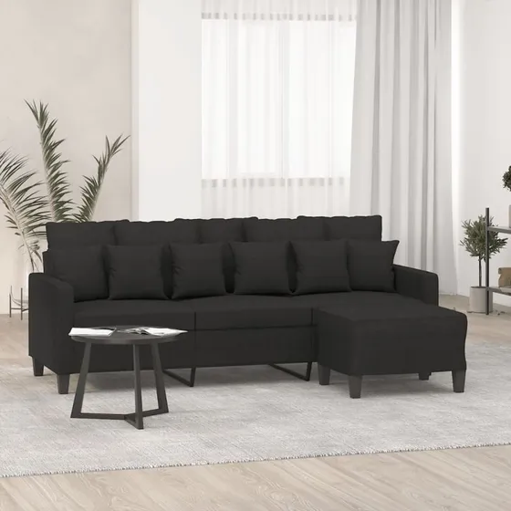 3-personers sofa med fodskammel 180 cm – sort