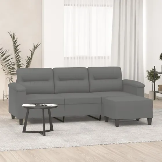 3-personers sofa med fodskammel 180 cm – mikrofiber mørkegrå