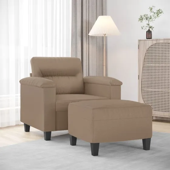 Sofastol med fodskammel 60 cm - Cappuccino kunstlæder