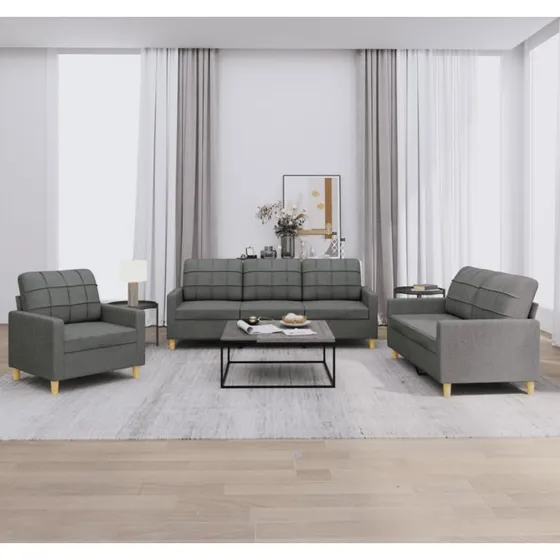 Sofasæt 3 dele i mørkegråt stof med hynder