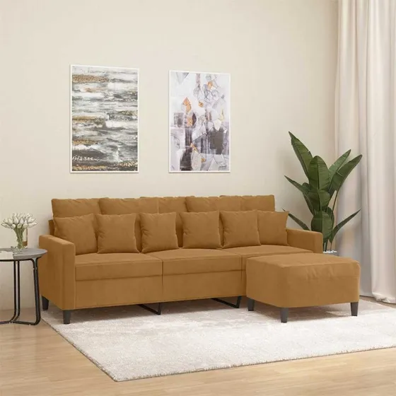 vidaXL 3-personers sofa med fodskammel 180 cm - brun velour