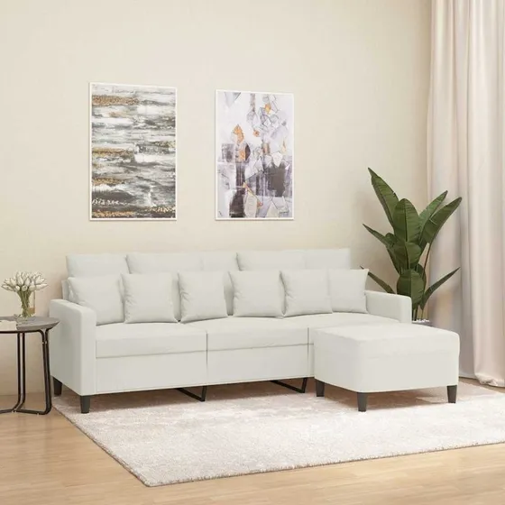 3-personers veloursofa med fodskammel 180 cm – creme