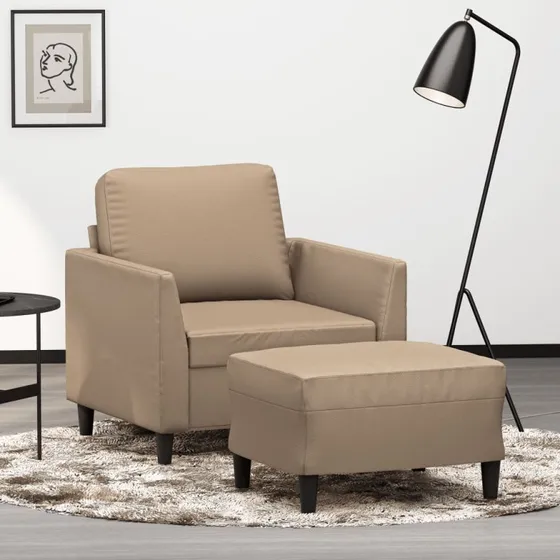 Sofastol med fodskammel 60 cm - Kunstlæder Cappuccino