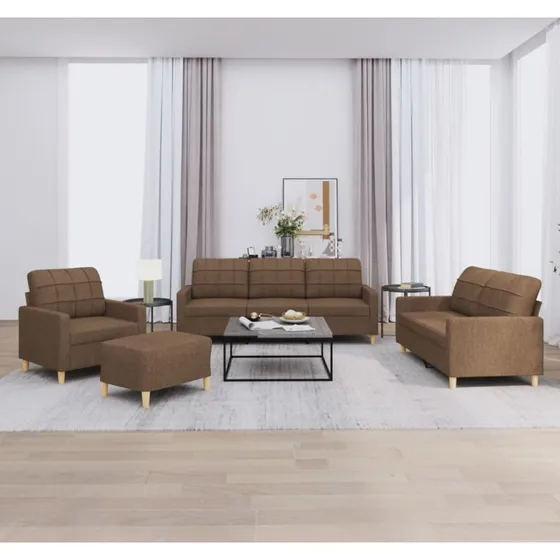 Sofasæt 4 dele med hynder i brunt stof