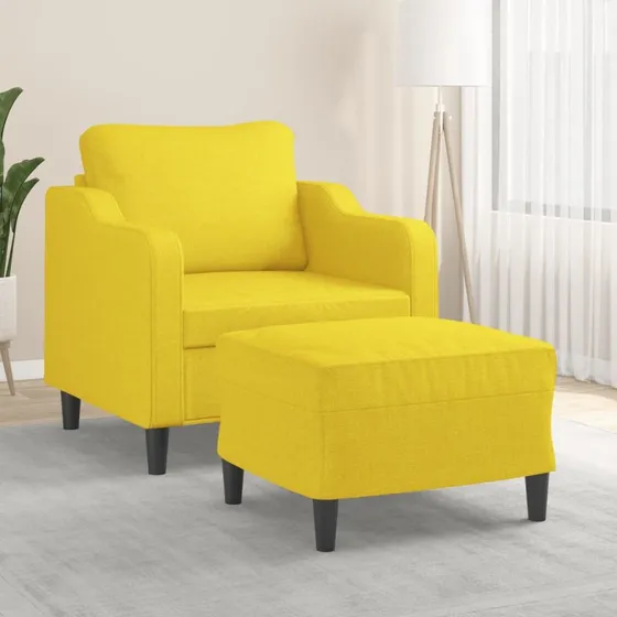 Sofastol med fodskammel 60 cm, lysegul stof