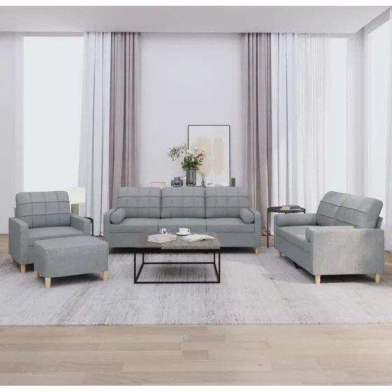 Sofasæt 4 dele i lysegråt stof - komfort og holdbarhed