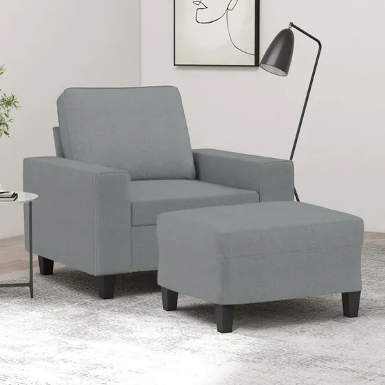 Sofastol med fodskammel 60 cm - lysegrå stof