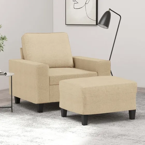 Sofastol med fodskammel 60 cm - creme stof