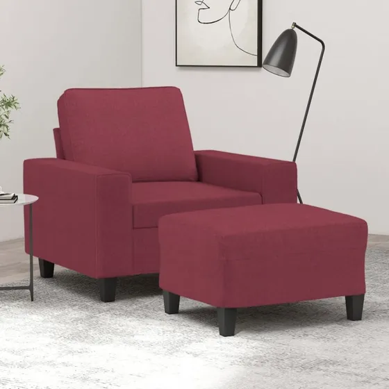 Sofastol med fodskammel 60 cm - vinrød stof