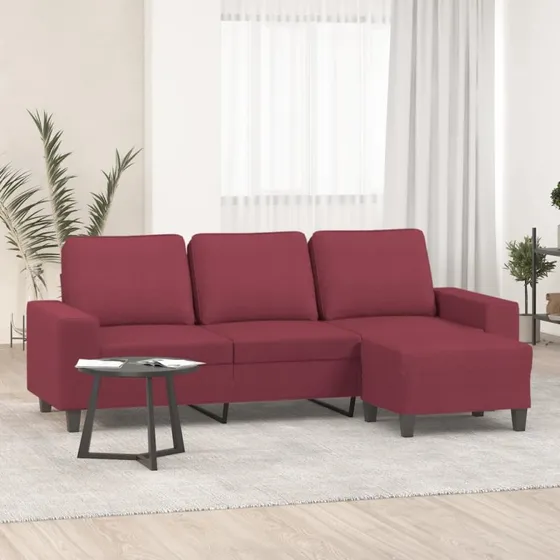 3-personers stofsofa med fodskammel 180 cm – vinrød