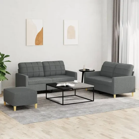 Sofasæt 3 dele med hynder stof mørkegrå