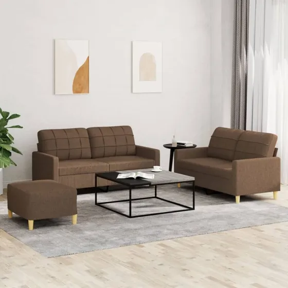 Sofasæt 3 dele i brun stof med hynder
