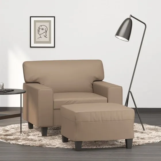 Sofastol med fodskammel 60 cm – Cappuccino kunstlæder
