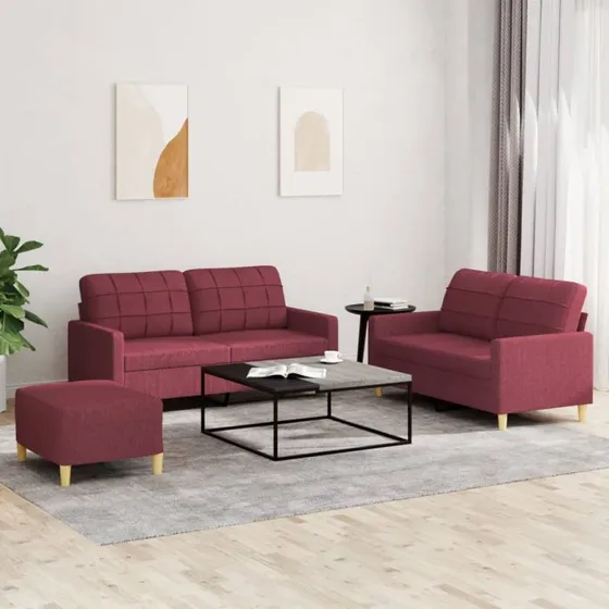 Sofasæt 2 dele i vinrød stof med hynder