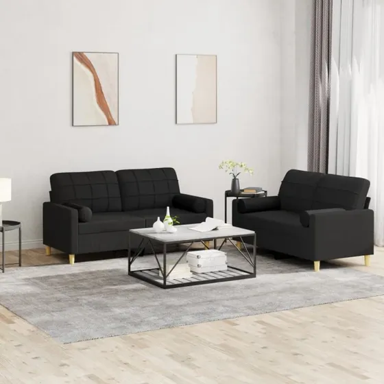 Sofasæt 2 dele med sorte stofpuder