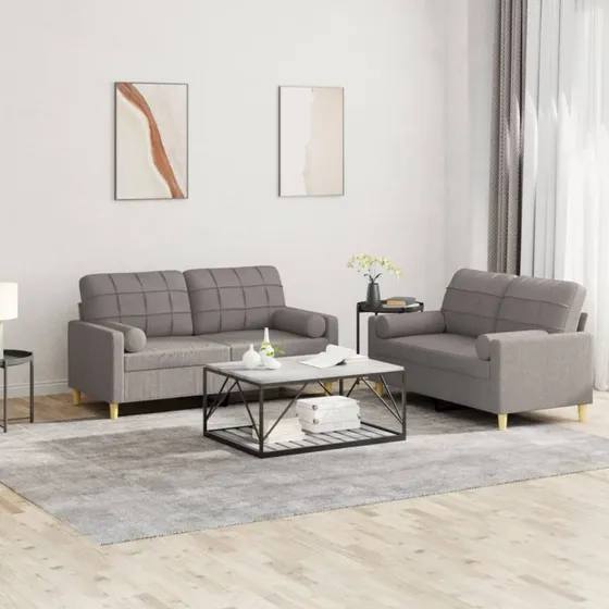 2-personers sofasæt i gråbrun stof med puder