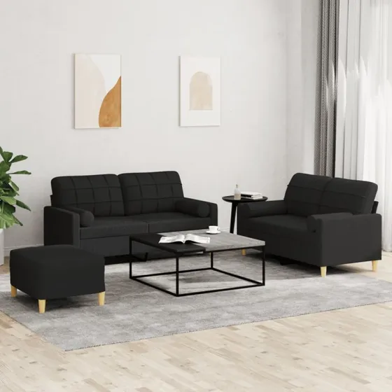 Sofasæt 3 dele med sorte stofpuder