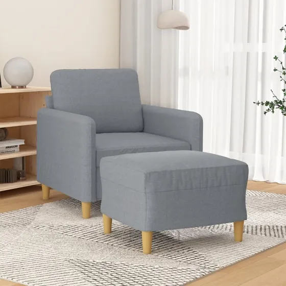 Sofastol med fodskammel 60 cm - lysegrå stof