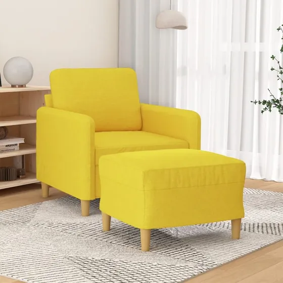 Sofastol med fodskammel 60 cm i lysegult stof