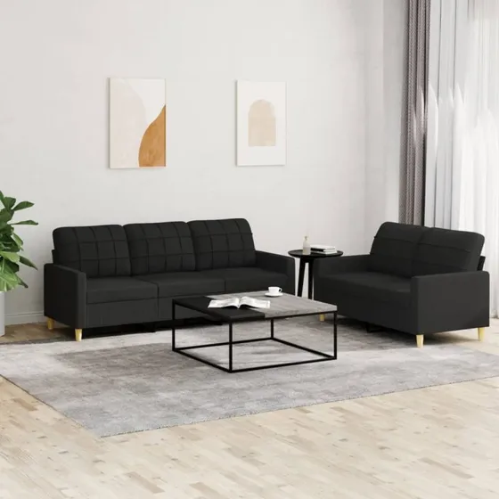 Sofasæt 2 dele med hynder i sort stof