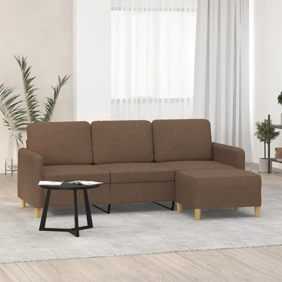 3-personers sofa med fodskammel 180 cm i brun stof