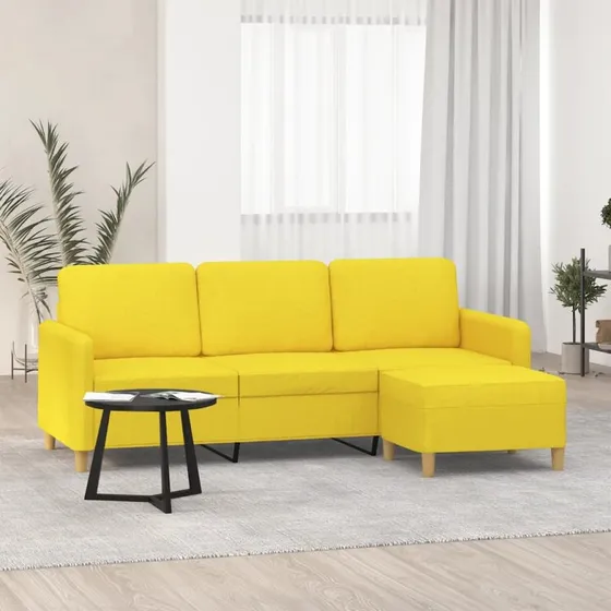 3-personers sofa med fodskammel 180 cm – stof lysegul