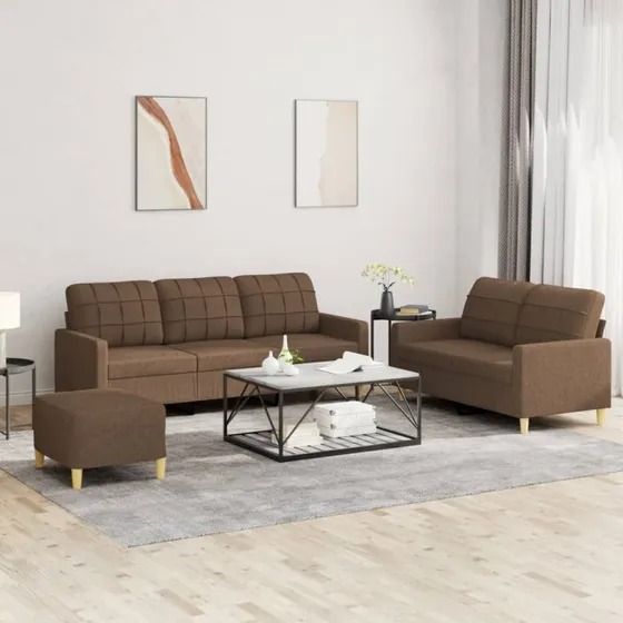 Sofasæt 3 dele i brun stof med hynder