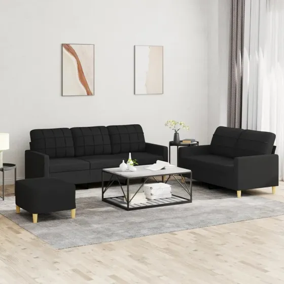 Sofasæt 3 dele med hynder, sort stof