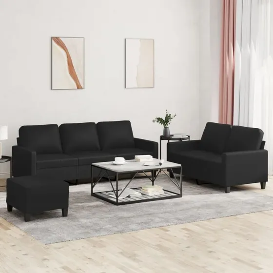 Sofasæt 3 dele i sort kunstlæder