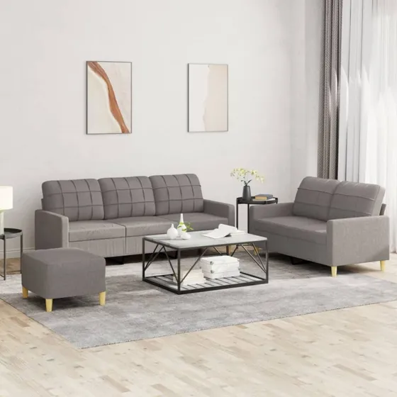 Sofasæt 3-dele i gråbrun stof med hynder