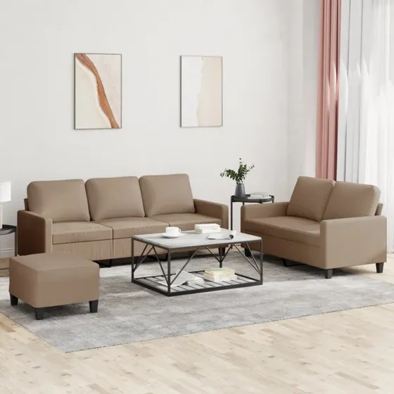 3-dele sofasæt i cappuccino kunstlæder med hynder