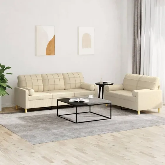 Sofasæt 2 dele i creme stof med puder