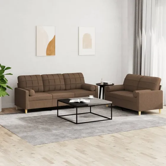 Sofasæt 2 dele i brun stof med puder
