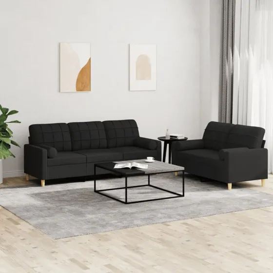 Sofasæt 2-dele i sort stof med puder