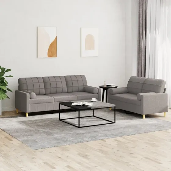 Sofasæt 2 dele med puder i gråbrunt stof