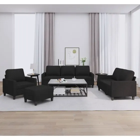 Sofasæt 4 dele i sort stof med hynder