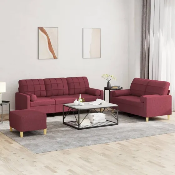 Sofasæt 3 dele i stof vinrød – komfort & holdbarhed