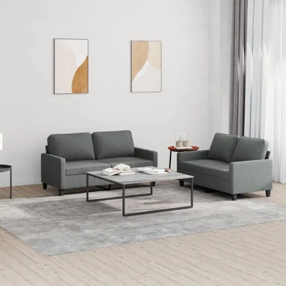 Sofasæt 2-delt med hynder i mørkegråt stof