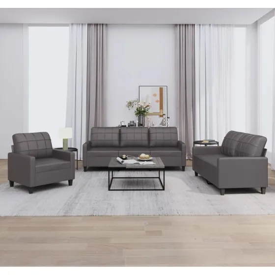Sofasæt 3 dele i kunstlæder - grå med hynder