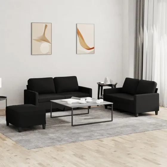 Sofasæt 3 dele i sort stof med hynder