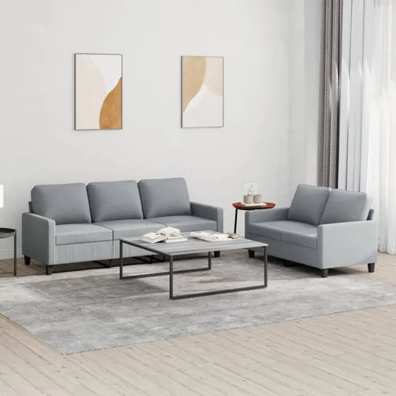 Sofasæt 2 dele med hynder - Lysegrå stof