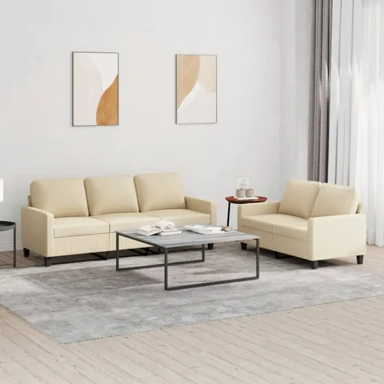 Sofasæt 2-dele med hynder i creme stof