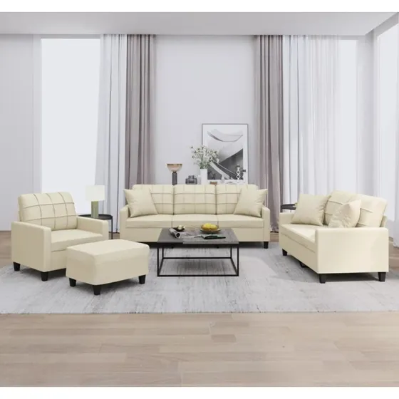 Sofasæt 4 dele i creme kunstlæder med puder
