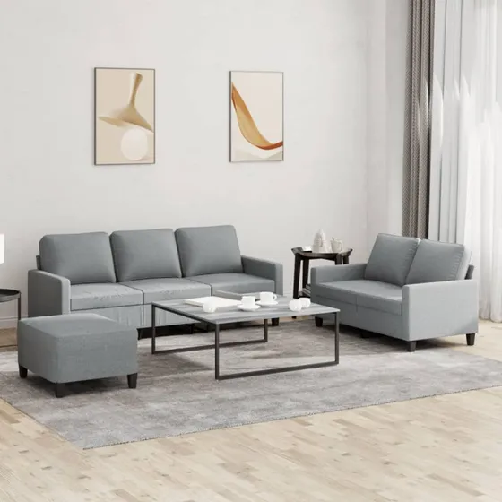 Sofasæt 3 dele med hynder i lysegråt stof