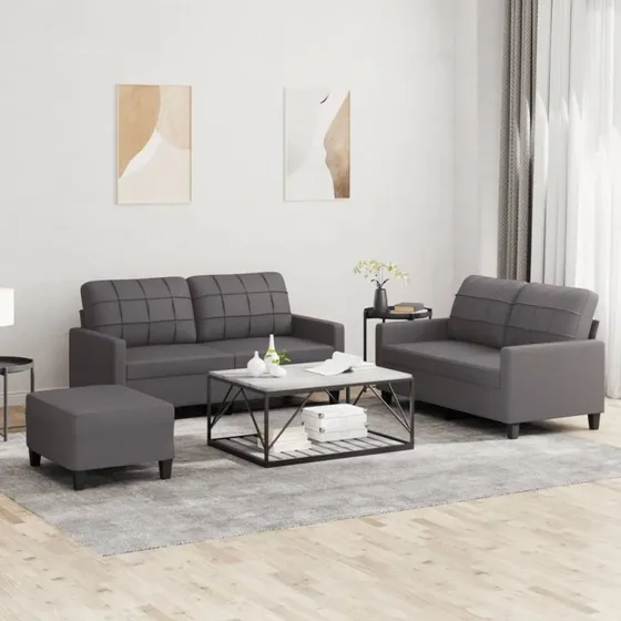 Sofasæt 3 dele i gråt kunstlæder med hynder