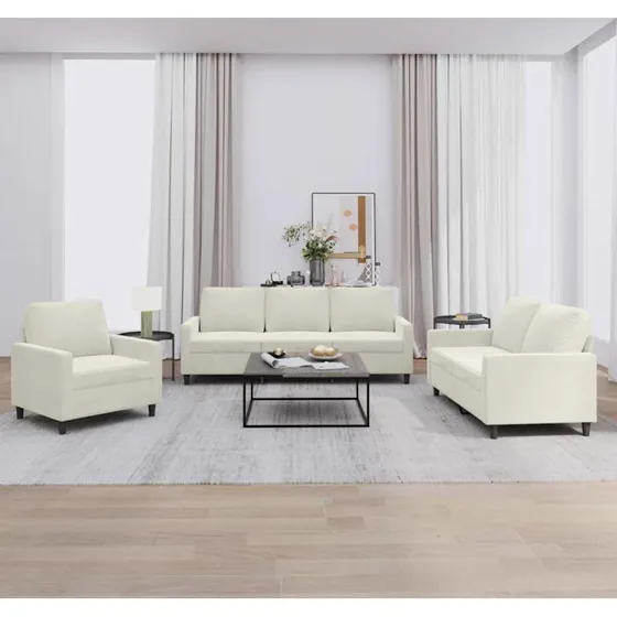 3-personers sofasæt i creme velour med hynder