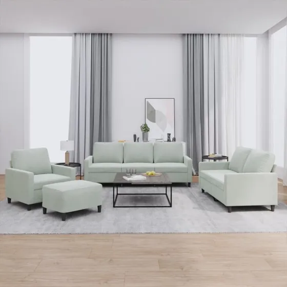 Sofasæt 4 dele i lysegrå velour med hynder