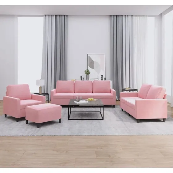 Sofasæt 4 dele i lyserød velour