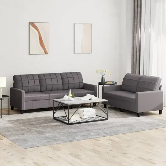 Sofasæt 2 dele i grå kunstlæder med hynder