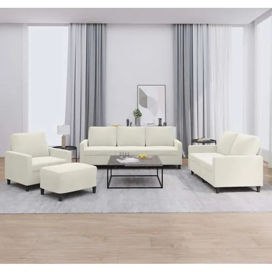 Velour sofasæt 4 dele med hynder – creme